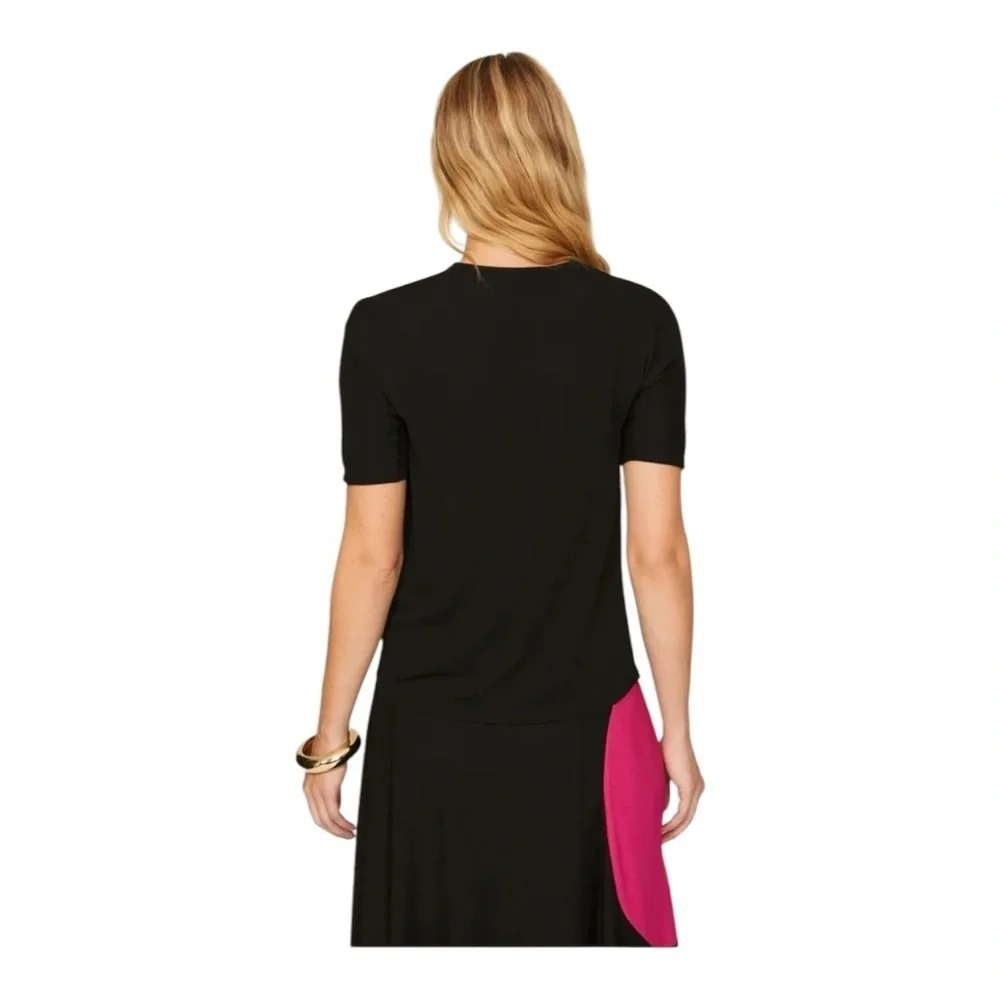 Tory Burch Colorblock Knit Top Shoulder Zipper in Black Red Burgundy Size 6